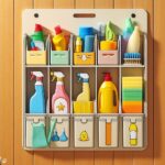 Over-The-Door shoe hanger with cleaning supplies organized it each slot